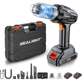 Портативний акумуляторний пилосос SEALIGHT 21000PA, 9-в-1, бездротовий, дві батареї, для авто, дому, офісу та прибирання шерсті тварин, чорний