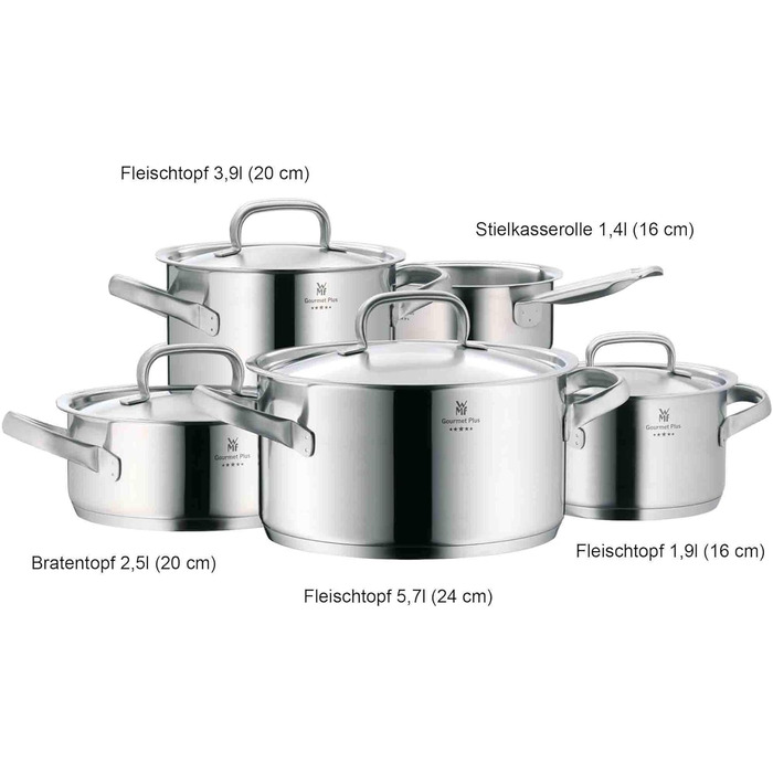 Каструля WMF Gourmet Plus 16 см з нержавіючої сталі Cromargan з кришкою, 1.4 л, для індукційних плит, з внутрішньою шкалою
