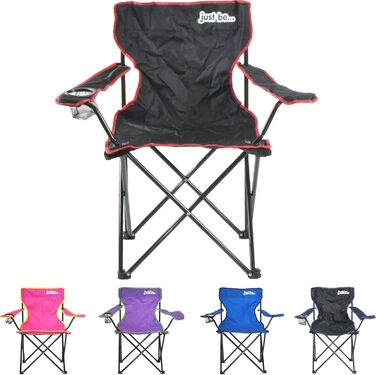Кемпінговий стілець складаний з підлокітниками та підсклянником, сірий/рожевий (чорний/червоний)