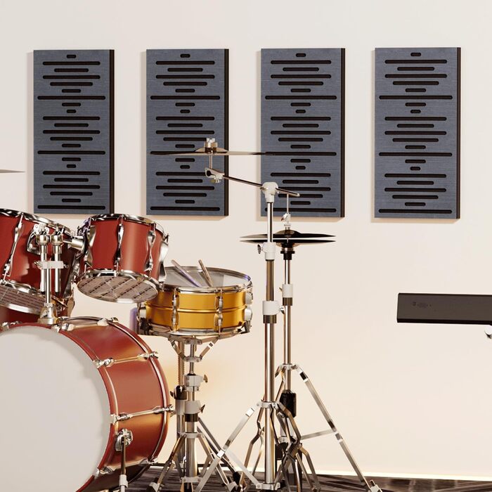 Акустичні панелі TONOR з дерев'яним шпоном, самоклеючі (4 шт, 60x30x4.7 см), звукопоглинаючі стінові панелі для обробки та декору вітальні або офісу, чорні