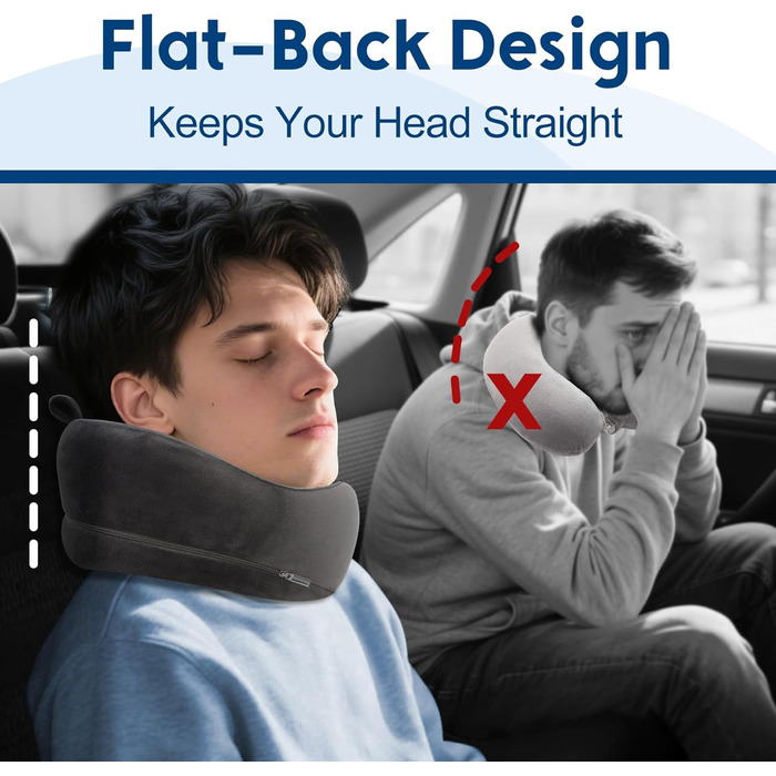 Подушка для шиї у літак, Memory Foam, для дорослих, ергономічна підтримка шиї з 3D-маскою для сну, навушниками, сумкою - ідеальна для літака, авто, дому, офісу, подушка для сну (Сірий)