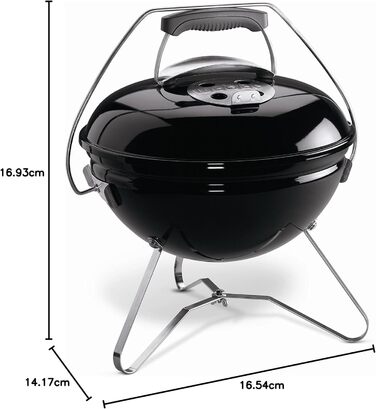 Портативний вугільний гриль Weber Smokey Joe Premium, 37 см, чорний, порцелянове емальоване покриття, зручна ручка для перенесення, для барбекю