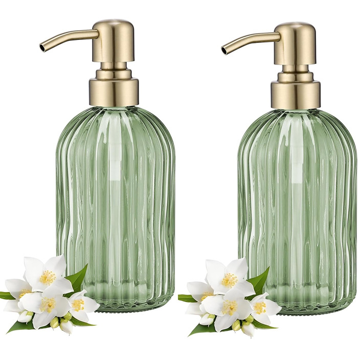 Набір з 2 дозаторів для мила з коричневого скла з позолоченою помпою, 473 мл