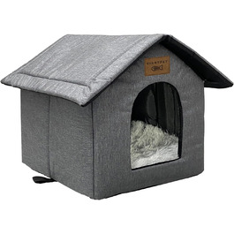 Vinnypet Outdoor Cat House - Winterproof, Waterproof, Warm Pet Shelter with Plush Cushion - Dog House, Stray Animal Shelter - 40x35x40cm Grey