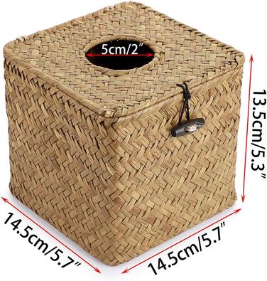 BSTKEY Household Cube, Seagrass Face Towel Box, Decorative Woven Paper Holder, Original Color, Yellow, 35.6 x 35.6 x 33 cm