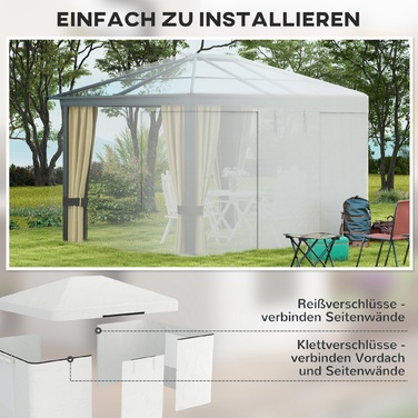 Outsunny Replacement Canopy Top Set for Gazebo, Waterproof with 2 Side Walls, Ideal for Garden Gazebo, White, Weather-Resistant & Durable