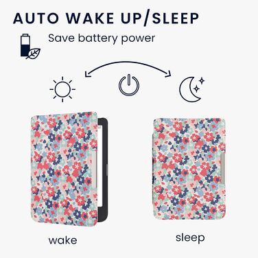 Чохол-книжка kwmobile для Tolino Shine 3 - яскравий дизайн з пастельними квітами (синій, жовтий, зелений, червоний, рожевий)