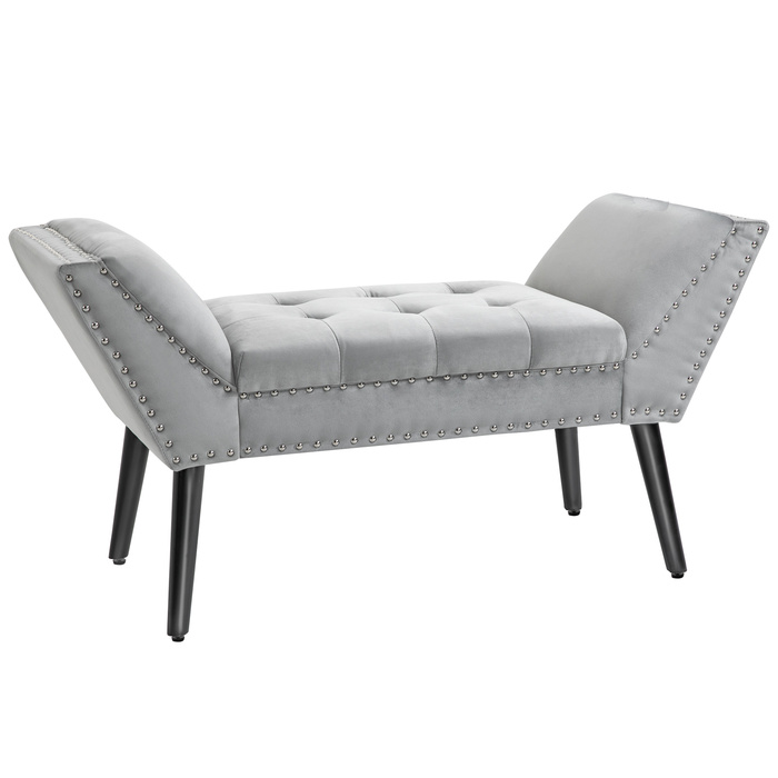 HOMCOM Upholstered Bench, Modern Bed Bench with Rubberwood Legs and Velvet Upholstery in Light Grey, 114x46x56cm for Entryway & Living Room