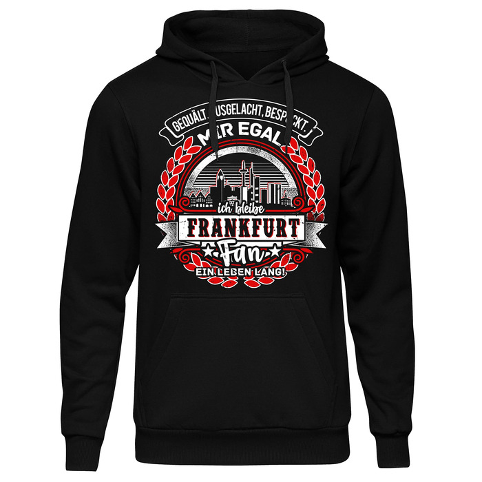 Чоловічий худі UGLYSHIRT Frankfurt — чорна толстовка з капюшоном з принтом скайлайн Франкфурта, спортивний стиль, розмір XL