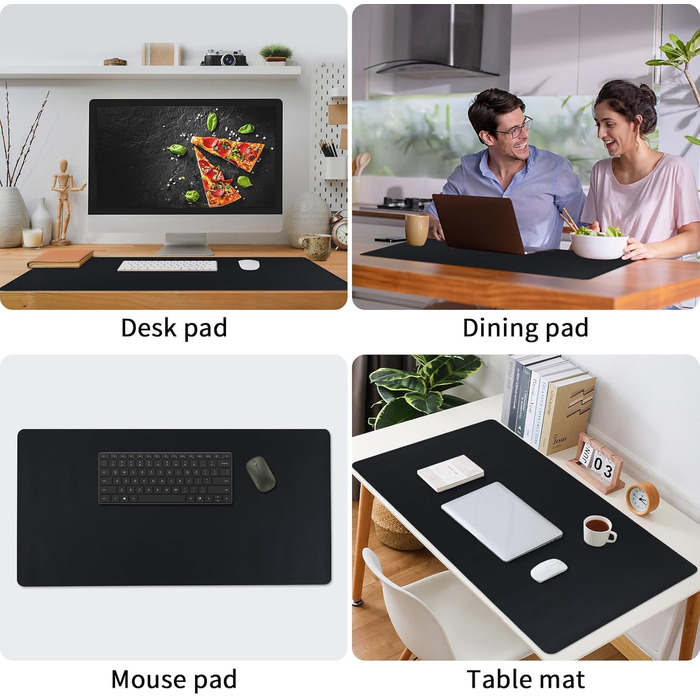 Килимок для столу Niviy з екошкіри, XXL, 80x40 см, чорний. Нековзкий, водонепроникний, для офісу та дому.