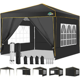 COBIZI Gazebo 3x3 Waterproof Stable Winter-Proof Party Tent, Folding Gazebo 3x3 with 4 Side Panels 3.0, 100% Waterproof and UV 50+ Portable High-End Portability Garden Gazebo, Black