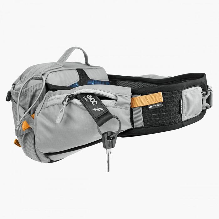EVOC Hip Pack Pro E-Ride: Сумка на пояс для електровелосипеда (3L, AIRFLOW, Airo Flex, Ventі Flap, тримач для пляшки) сірого кольору