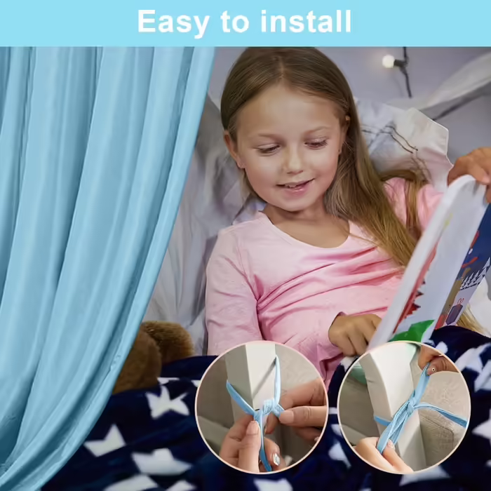 HOTUT Canopy Bed, 2 Pack Muslin Bed Canopy, Soft and Breathable Baldaquin Nursery Decor, Baby Bed Canopy Decor Set for Girls & Boys - 62 x 270cm Sky Blue