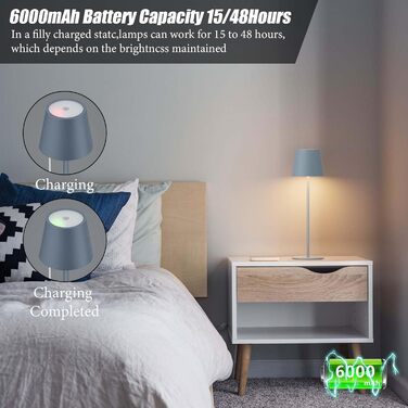 Aipsun LED настільна лампа на акумуляторі бежевого кольору з акумулятором 6000mAh, регульована яскравість (2700K-6000K), з алюмінію, вологостійка IP54, для ресторану, спальні, бару, кемпінгу, 2 шт.