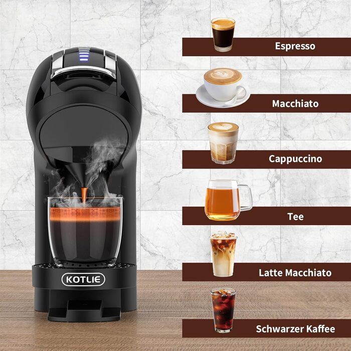 Кавомашина KOTLIE 5-в-1 для капсул, меленої кави та ESE (44 мм), чорна (EM-308A)