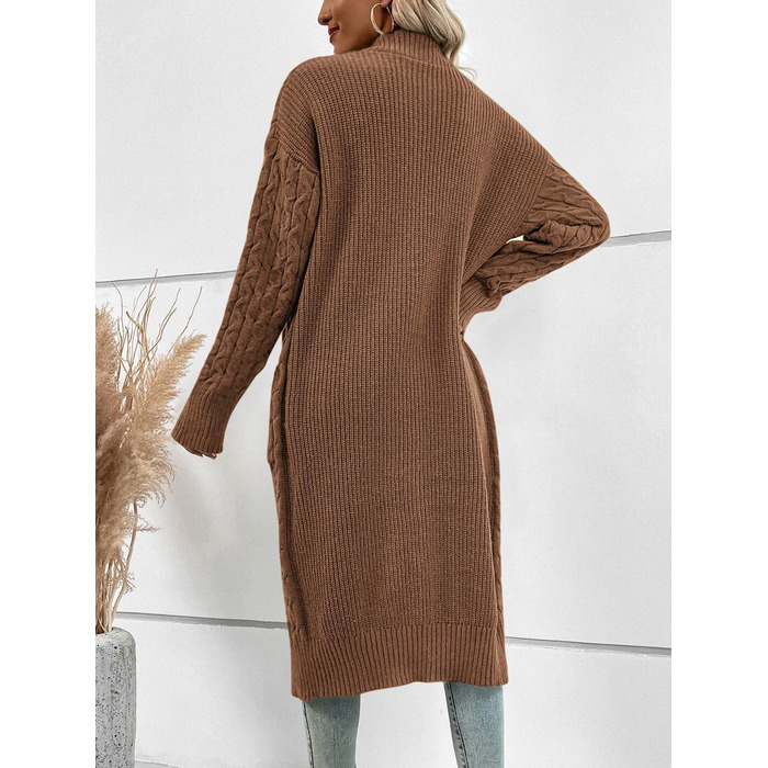 Жіночий в'язаний кардиган Saodimallsu Strickjacke: довгий, об'ємний, з кишенями, світло-зелений (колір: коричневий, розмір: S)