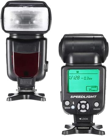 Цифровий спала́х Speedlite з LCD-дисплеєм, сумісний з камерами Nikon, Canon, Sony, Panasonic, Leica, Fujifilm, Pentax та Olympus