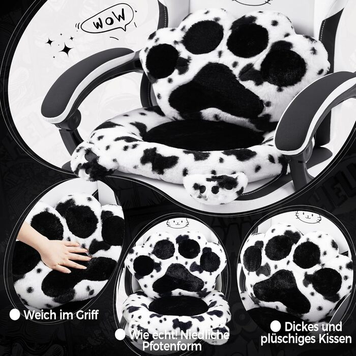 Ігровий крісло Dowinx з підніжкою, ергономічний, з дизайном лапок кота, сірий, для дорослих