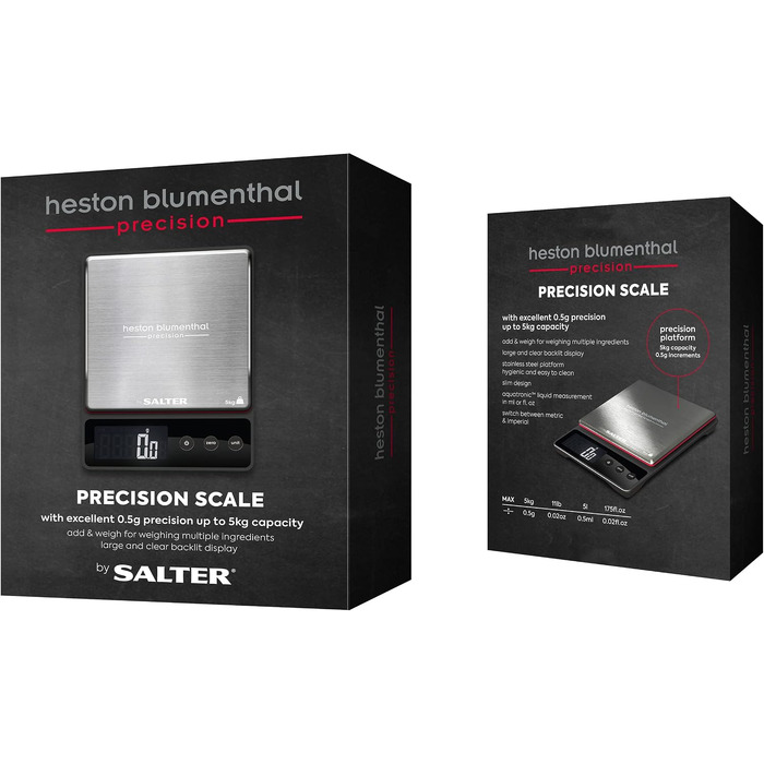 Цифрові кухонні ваги Heston Blumenthal by Salter 1140A HBBKDR, stainless steel, до 5 кг, точність 0.5 г, функція тари та вимірювання рідин
