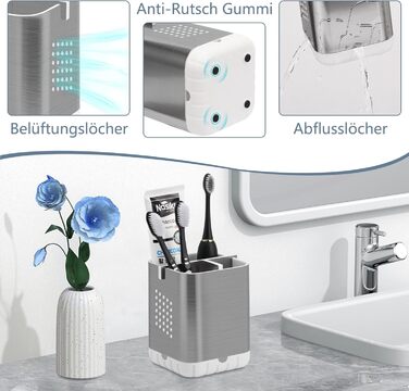Тримач для електричної зубної щітки з підставкою для насадок та зливом | Організатор для ванної кімнати