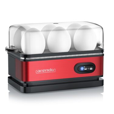 Електричний яйцеварка Arendo з нержавіючої сталі з підігрівом, регулюванням ступеня готовності та індикатором, червоний