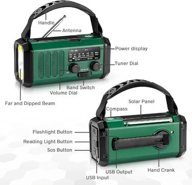 Сонячне радіо 10000 mAh з NOAA, USB зарядкою, ліхтариком та компасом для відпочинку на природі