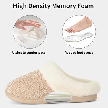Жіночі зимові капці Evshine з плюшу та ефектом пам'яті (Memory Foam), протиковзкі, колір Khaki, розмір 44/45 EU