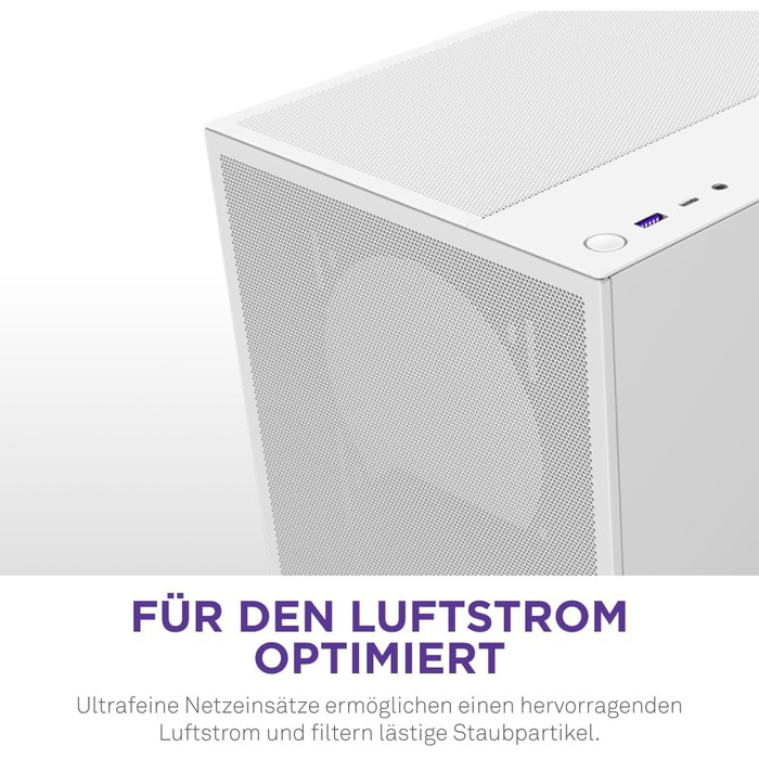 NZXT H5 Flow - Компактний корпус для ПК ATX Mid-Tower для геймінгу - Покращений повітряний потік - 2 x 120mm вентилятори, підтримка радіаторів 360mm (передній) та 240mm (верхній), система кабель-менеджменту, загартоване скло (Flow 2024, білий)