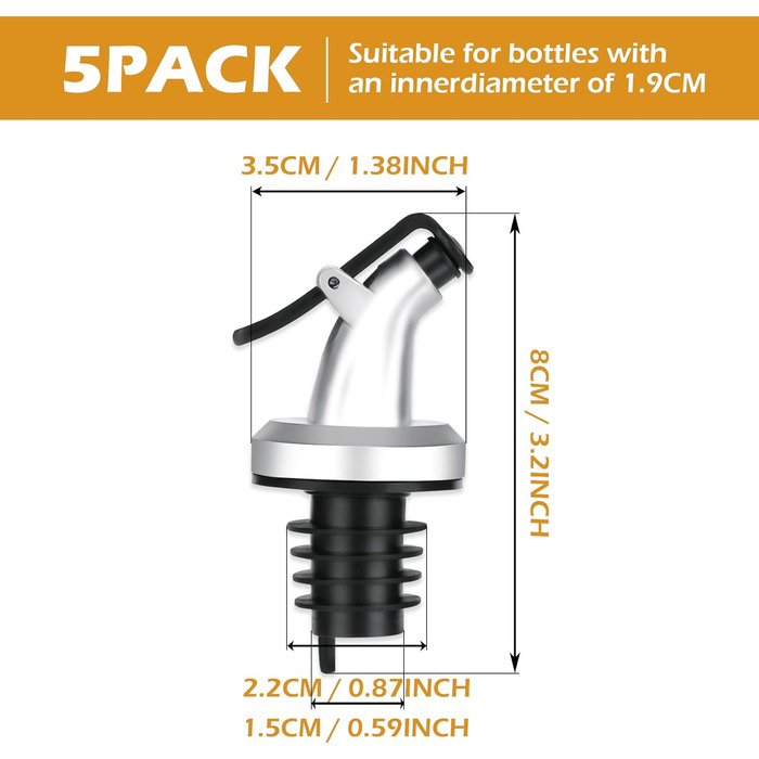 Наливайчики для пляшок Abeillo (5 шт.) - не проливають, для олії, вина, лікеру, оливкової олії, кухні та бару, з нержавіючої сталі