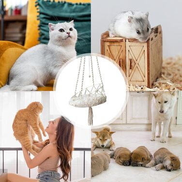 Крісло-гойдалка для кота, гамак-гойдалка Boho з макраме, ліжко для кота з гачком та знімним подушкою для саду, тераси, балкону, вітальні
