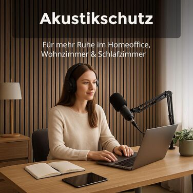 Акустичні панелі з дерева для стін 60x60 см, набір 4 шт, шумоізоляційні стінові панелі з ламелями для покращення акустики приміщення, колір світлий дуб