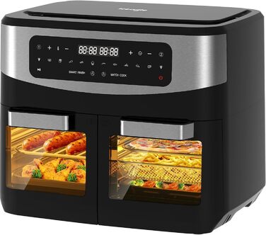 Фритюрниця гарячим повітрям XXL 2000W з подвійним нагрівом | 12-в-1, з вікном, сенсорне управління, рецепти (12L Dual)