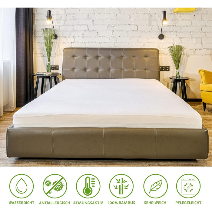 Mattress protector 140x200cm – 100% Bamboo Antibacterial and Anti-Allergic waterproof mattress cover 140x200 with optimal fit