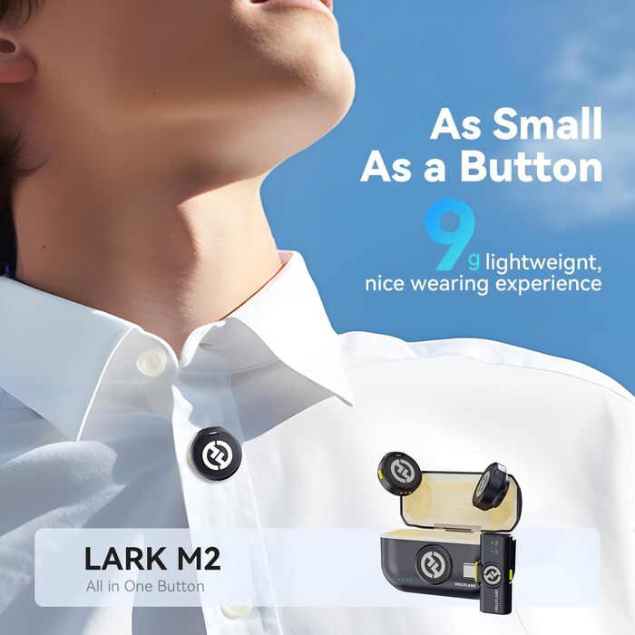 Hollyland Lark M2 Бездротовий петличний мікрофон для iPhone 17/16/15 & Android, 300м радіус дії, Hi-Fi звук, 30 год. роботи, USB-C