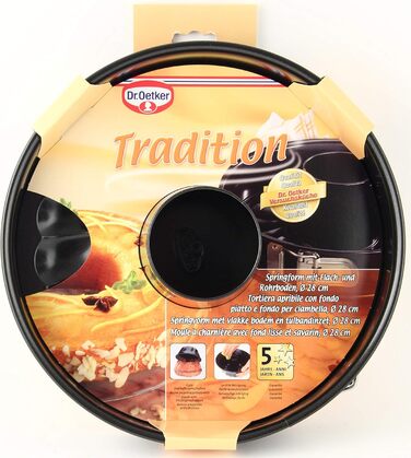 Dr. Oetker Springform with Flat and Tube Bottom, Ø 28 cm, Cake Pan made of Steel with Non-Stick Coating, Baking Pan made of Refined Black Steel, Quantity: 1 piece