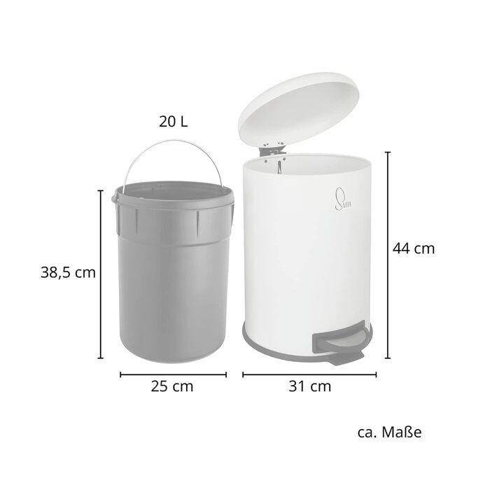 Сміттєве відро SVITA T20 з нержавіючої сталі, 20 літрів, з педаллю, для кухні (біле)