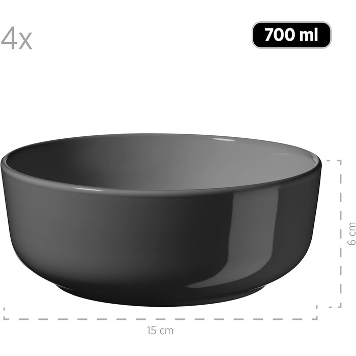 MÄSER Serie Alenia, Dinnerware Set for 4 people in modern Scandinavian design, 16-piece combination service made of ceramic in gray stoneware.