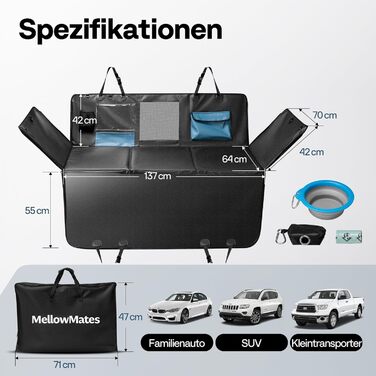 Захист для автосидіння для собак MellowMates: водовідштовхувальний, з жорсткою основою, боковими захистами та оглядовим вікном. Підходить для SUV та мінівенів.