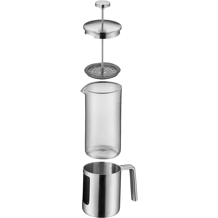 WMF Kult Coffee Press 1l, French Press, Coffee Maker for 6 Cups, Glass, Brushed Cromargan Stainless Steel, Dishwasher Safe