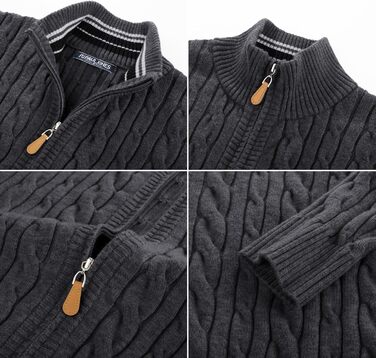 Кардиган чоловічий PJ PAU JONES з блискавкою, стійким коміром та в'язаним візерунком, темно-синій (M, темно-сірий)