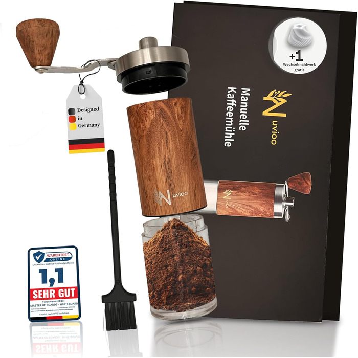 Ручна кавомолка Nuvioo з керамічним жорном, 8 ступенів помолу - для еспресо, кави, кемпінгу та відпочинку на природі