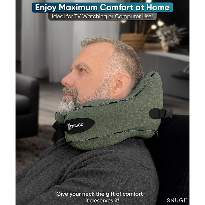 Подушка для шиї SNUGL з піною з пам'яті, миюча та регульована | М'яка подушка для шиї для подорожей на літаку, автомобілі та в дорогу | Подушка-вирязка для шиї, Neck Travel Pillow (дорослий, маленький, світло-зелений)