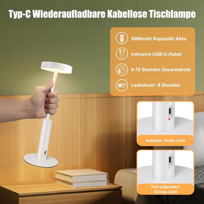 Бездротова LED лампа для столу з регулюванням кольору та яскравістю, сенсорне керування, для дому та кафе