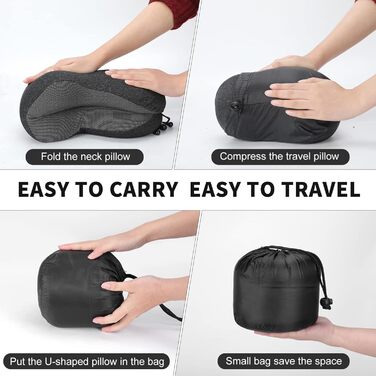 Подушка для шиї у літак – Memory Foam, Зручна подушка для подорожей, Авто, Поїзд, Автобус, Ергономічна, Дихаюча, З чохлом для зберігання