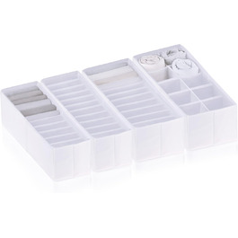 ROW&LINE® – Organizer Set – 11 extra tall compartments for underwear, bras & clothing – organization system changing table – durable & washable for any closet & drawer – white – Size: 4x S (White: 2x S / 1x M+ / 1x L)