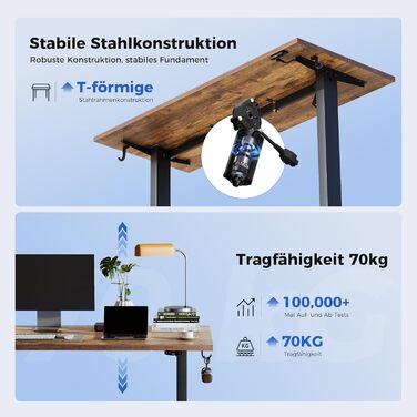 Регульований стіл Agilestic з підйомною механікою: електричний, з пам'яттю, ергономічний, для роботи, 120x60 см, білий (коричневий)
