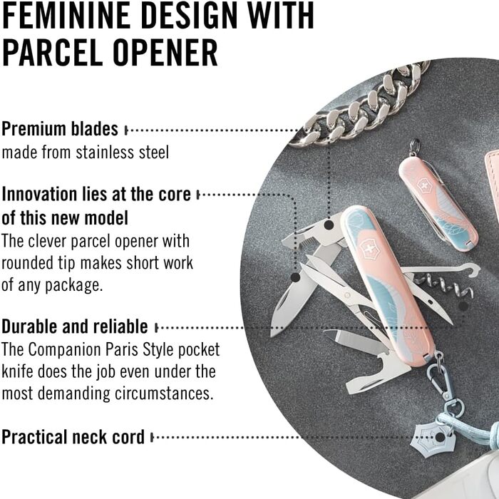 Мультитул Victorinox Companion, 16 функцій, Swiss Made, для жінок, подарункова коробка, стиль Paris (рожевий, блакитний)