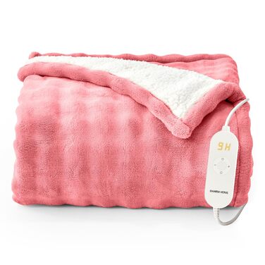 Електрична гріюча ковдра 130x180 см з таймером та захистом від перегріву, 9 режимів нагріву, функція пам'яті, рожева