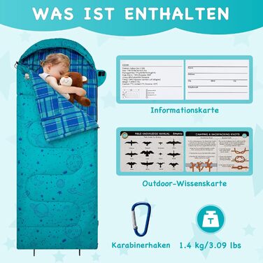 KingCamp Kids Sleeping Bag - Winter Warmth & 3-4 Season Comfort for Camping & Trekking - 170x70cm, 7°C Rating