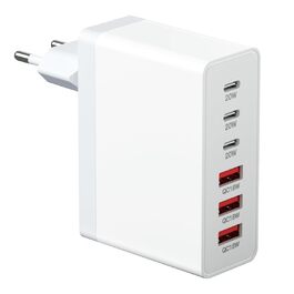 Зарядний пристрій USB-C 50W, 5 портів: 2 USB-C та 3 USB-A, швидка зарядка PD 3.0 для iPhone, Samsung, телефонів, планшетів (Сірий)